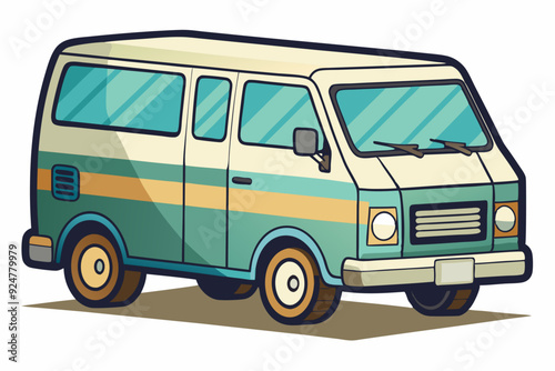 Cartoon Illustration of a Vintage Green and Yellow Van
