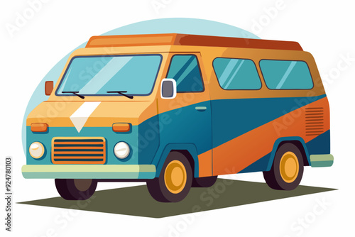 Retro Orange and Blue Van with White Stripe