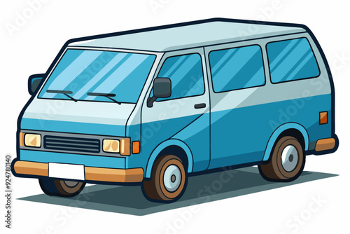 Blue and White Cartoon Van with a Shadow