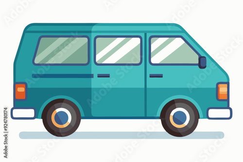 Side View of a Teal Minivan with Open Doors