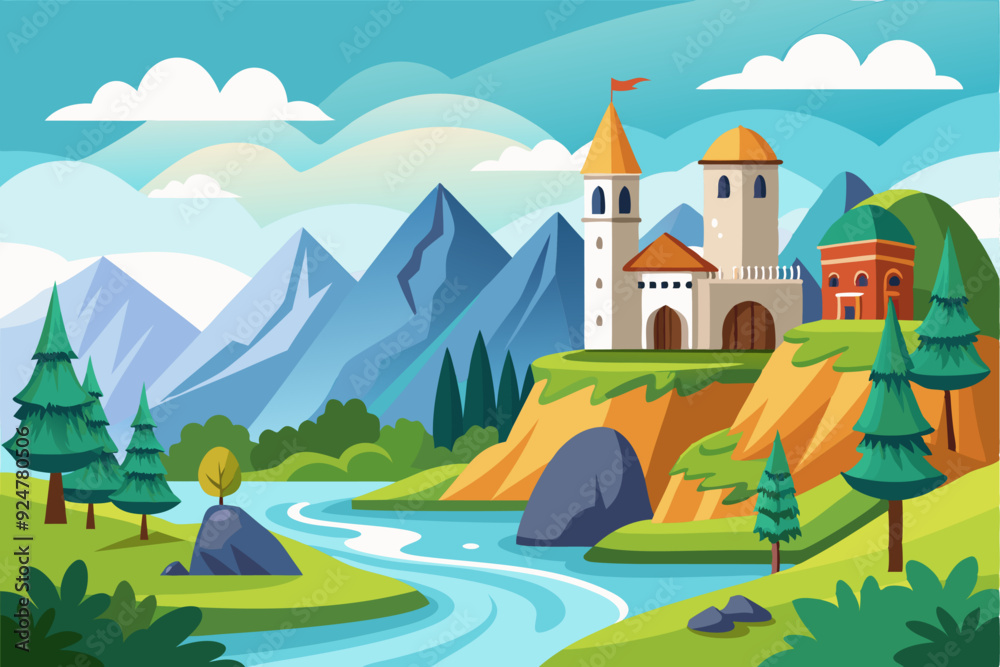 Naklejka premium A Majestic Castle Perched Upon a Mountain Cliff