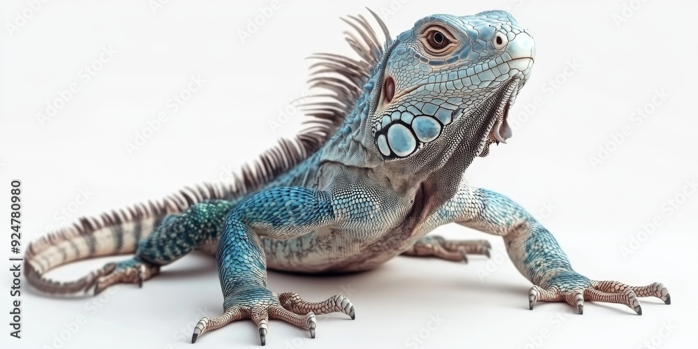 Fototapeta premium Adorable Iguana Portrait on White: A Conceptual Celebration of Pet Exoticism and Natural Beauty, single element, single object, material, vector material, illustration