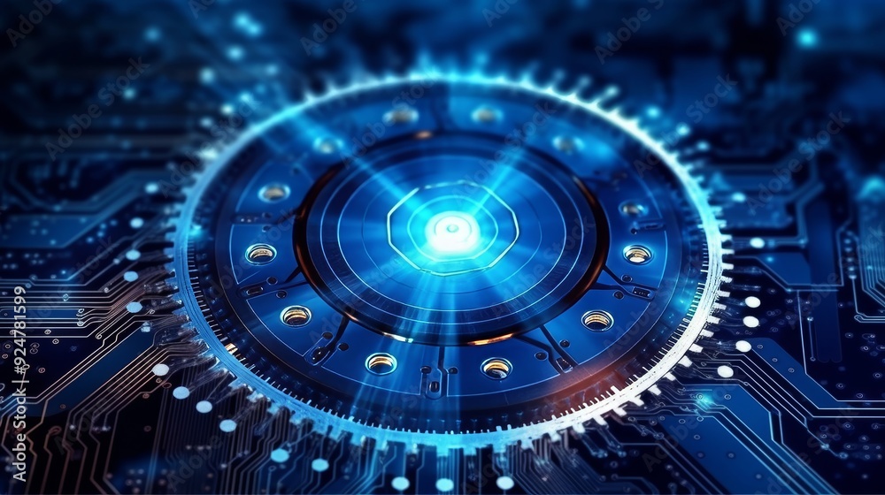 A blue circle with a bright light in the center A blue circle with a bright light in the center