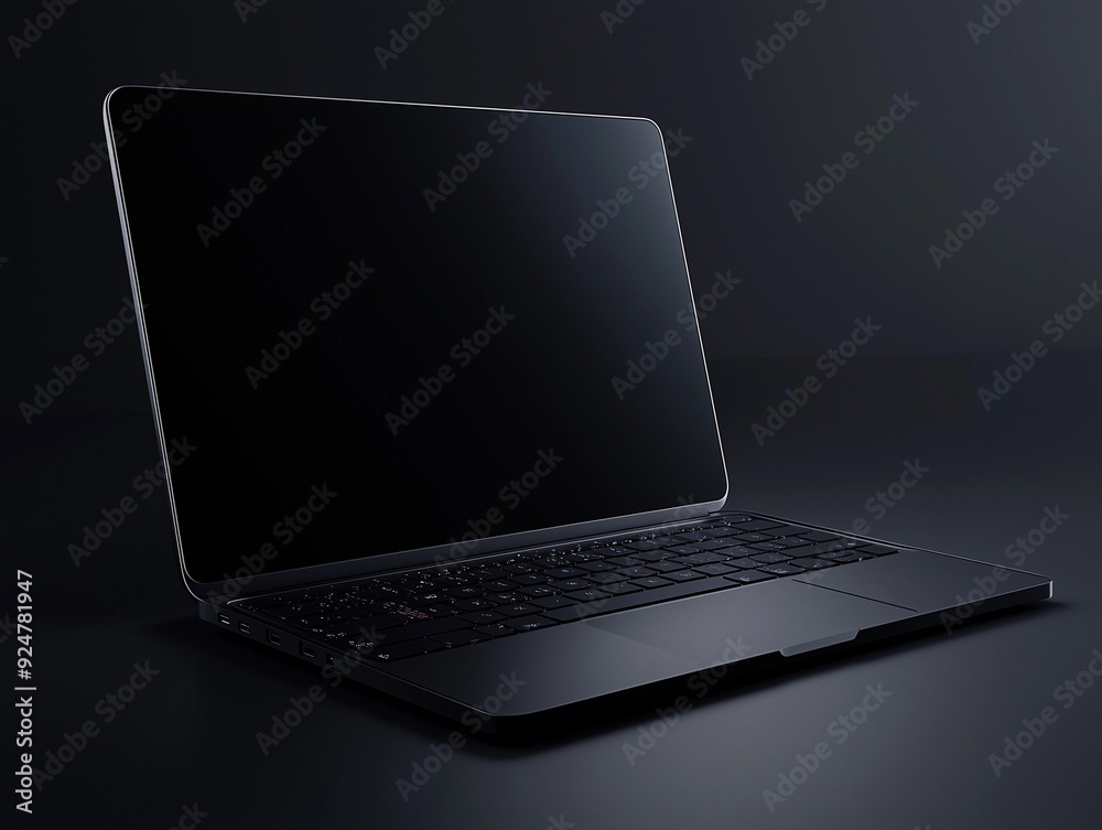 © MidmileCreation - Graphic 3d model style of laptop computer mockup in dark background theme.