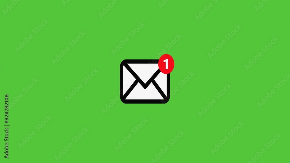 envelope icon in green screen. message alert, incoming notification,  Sending mail sign, Email notification symbol, Envelope line, new email inbox notification animation. 