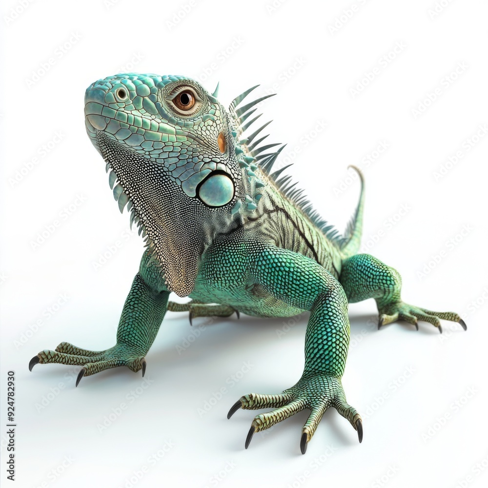 Fototapeta premium Adorable Iguana Portrait on White: A Conceptual Celebration of Pet Exoticism and Natural Beauty, single element, single object, material, vector material, illustration