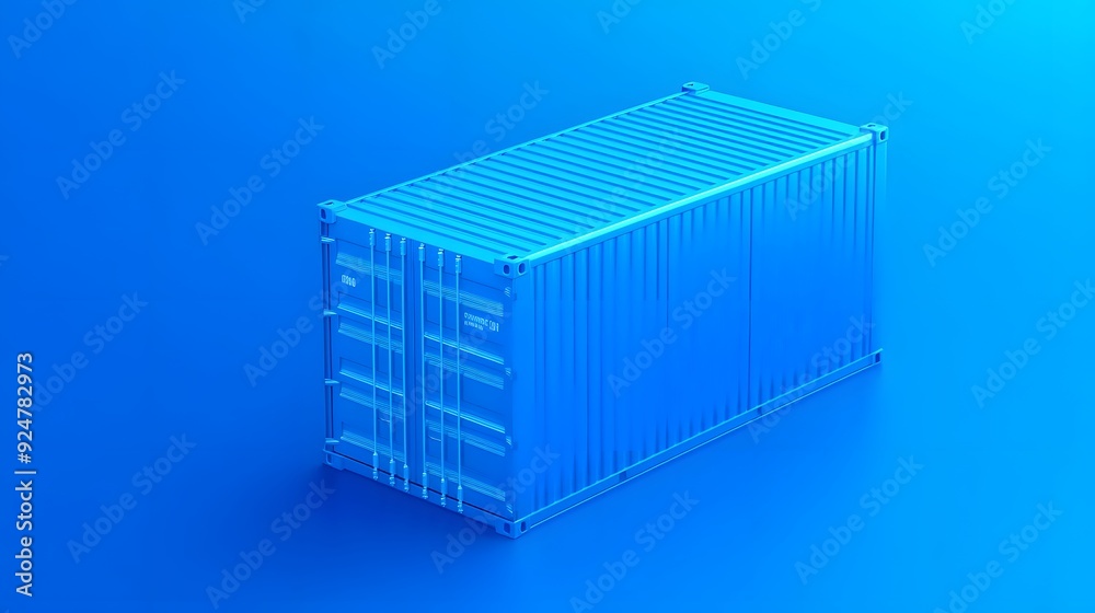Blue shipping container depicted in a minimalist 3D rendering on a blue background, perfect for industry-related content or modern design themes. Blue shipping container depicted in a minimalist 3D rendering on a blue background, perfect for industry-related content or modern design themes.