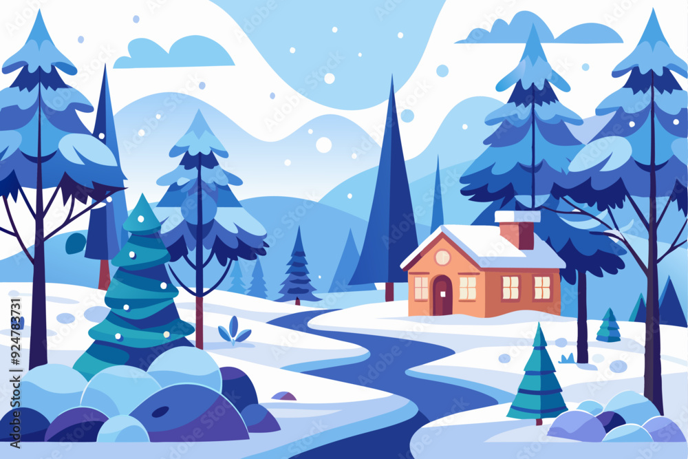 Fototapeta premium Winter Wonderland with a Cozy Cabin in the Woods