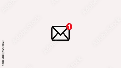 envelope icon in white screen. message file, incoming notification,  Sending mail sign, Email notification symbol, Envelope line, new email inbox notification animation. 