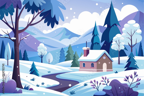 A Snowy Cabin Nestled in a Wintery Forest Landscape