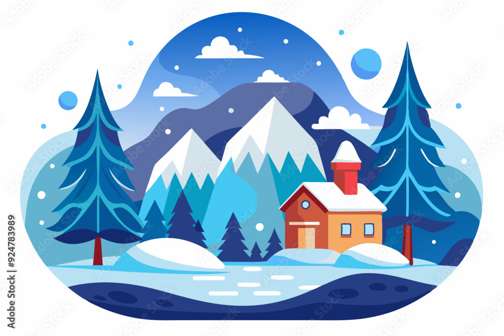 Cozy Cabin Nestled in a Snowy Mountain Landscape Cozy Cabin Nestled in a Snowy Mountain Landscape