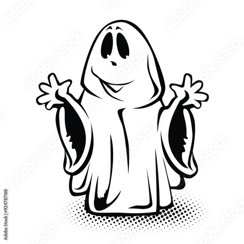 Halloween template of sorrowful apparition. Sad crying ghost for halloween decoration. Vector on transparent background