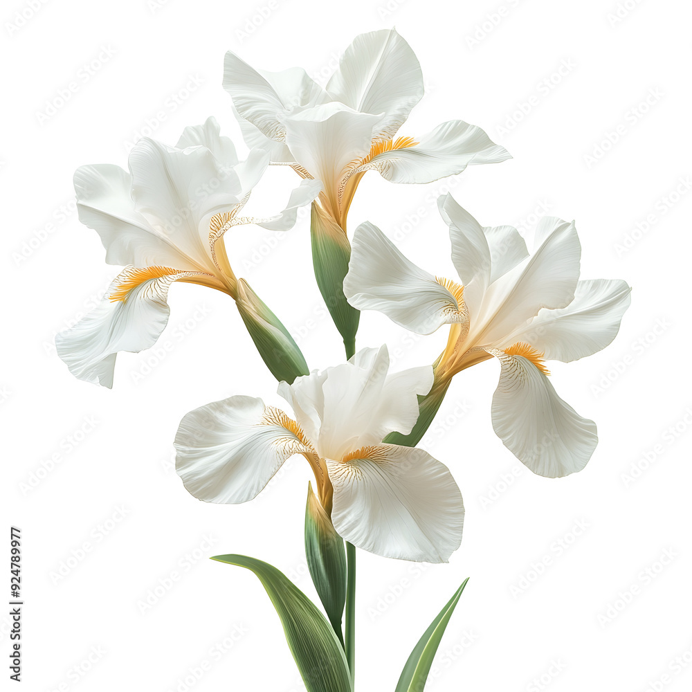 Elegant Japanese Iris Flower in Pristine White Hue Blooming on Plain Background Elegant Japanese Iris Flower in Pristine White Hue Blooming on Plain Background
