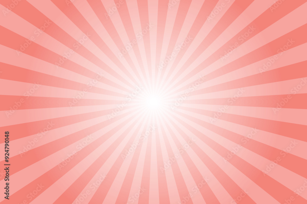 Pink background with white sun ray. Pattern of starburst. Abstract coral pink texture with light of sunburst. Radial beam of sunlight. Retro background with flash. Design of sunbeams. Vector. Pink background with white sun ray. Pattern of starburst. Abstract coral pink texture with light of sunburst. Radial beam of sunlight. Retro background with flash. Design of sunbeams. Vector.