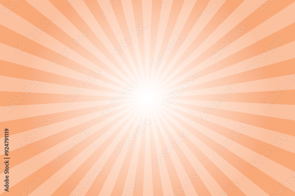 Obraz premium Pink background with white sun ray. Pattern of starburst. Abstract orange texture with light of sunburst. Radial beam of sunlight. Retro background with flash. Design of sunbeams. Vector. 