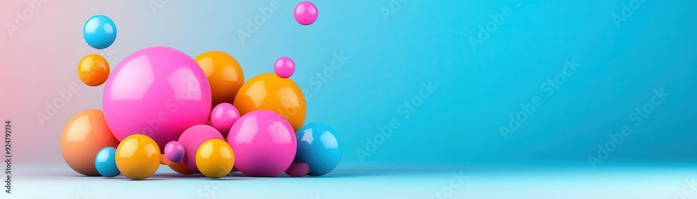 Floating spheres, disrupted by external forces, flat design illustration Floating spheres, disrupted by external forces, flat design illustration
