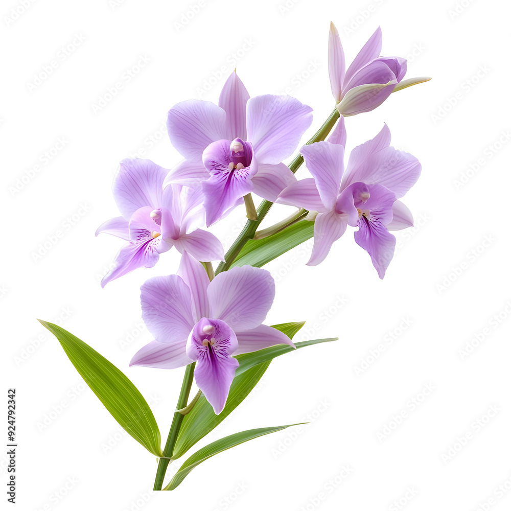Lush Bamboo Orchid in Full Bloom on Plain White Transparent Background PNG Lush Bamboo Orchid in Full Bloom on Plain White Transparent Background PNG