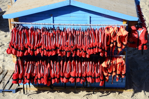 Beach hut with life jackets