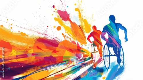 sports aux jeux paralympiques, athlètes en situation de handicap, dessin coloré sur fond blanc, ia générative