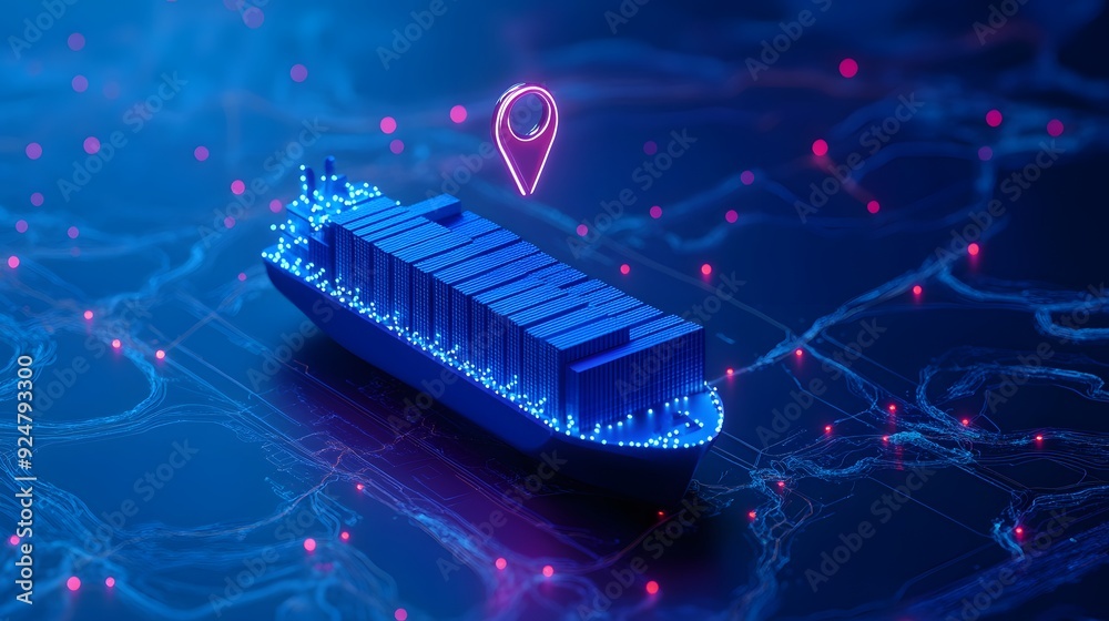 Futuristic digital concept of maritime shipping with a container ship ...