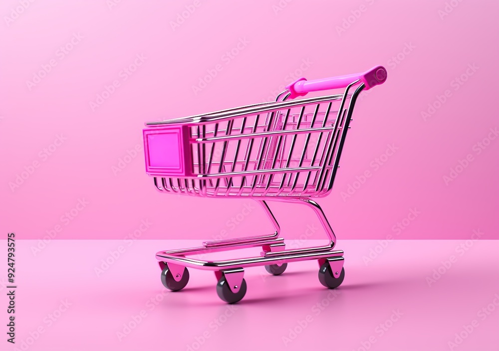 miniature model scale shopping cart on pink background miniature model scale shopping cart on pink background
