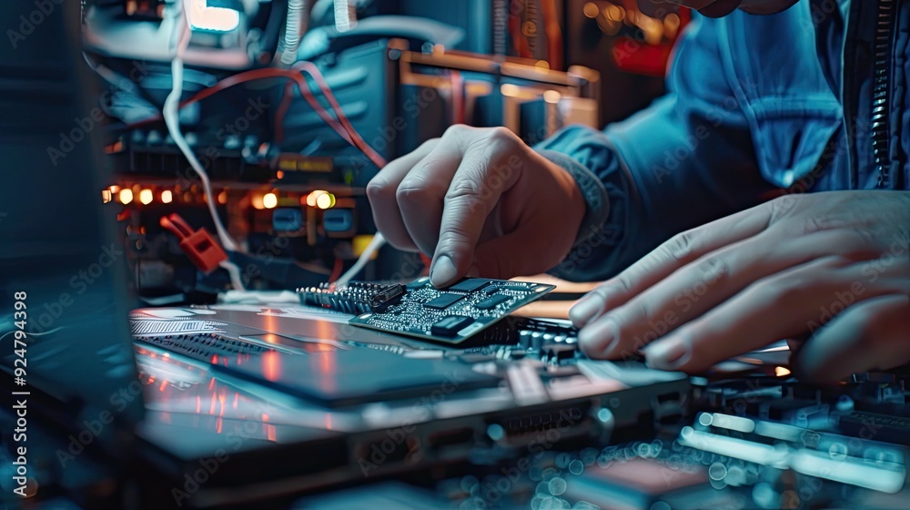 Technician upgrading a laptop with new RAM and SSD Technician upgrading a laptop with new RAM and SSD