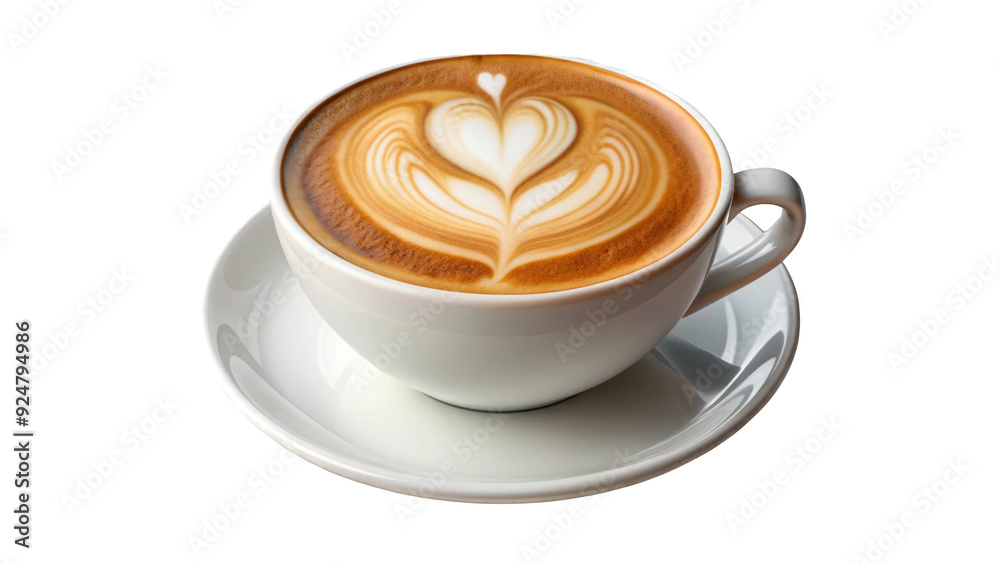 Cappuccino with Heart-Shaped Latte Art: Isolated on Transparent Background Cappuccino with Heart-Shaped Latte Art: Isolated on Transparent Background