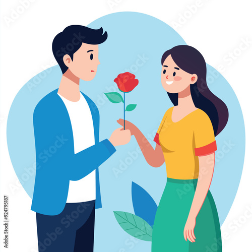 Husband Sharing a Flower with His Wife Against transparent background Illustrator Artwork