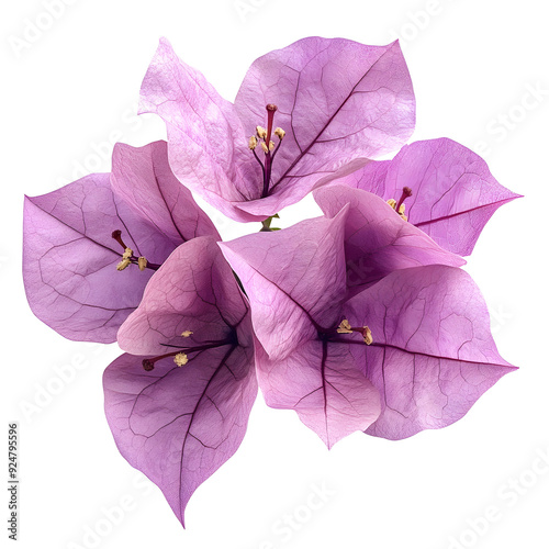 Photography of Vibrant Bougainvillea Flower Isolated on Plain White Transparent Background PNG