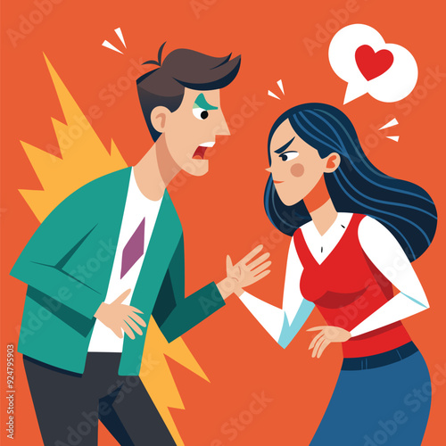 Angry Couple Fighting with a Heart Broken in a Bubble Illustrator Artwork