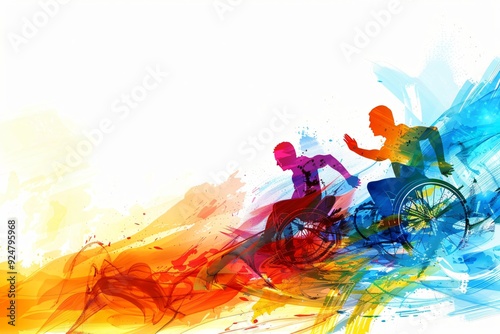 sports aux jeux paralympiques, athlètes en situation de handicap, dessin coloré sur fond blanc, ia générative