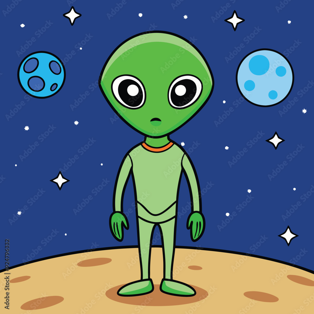 Fototapeta premium Alien Standing in Space with Starry Galaxy Background Illustrator Artwork