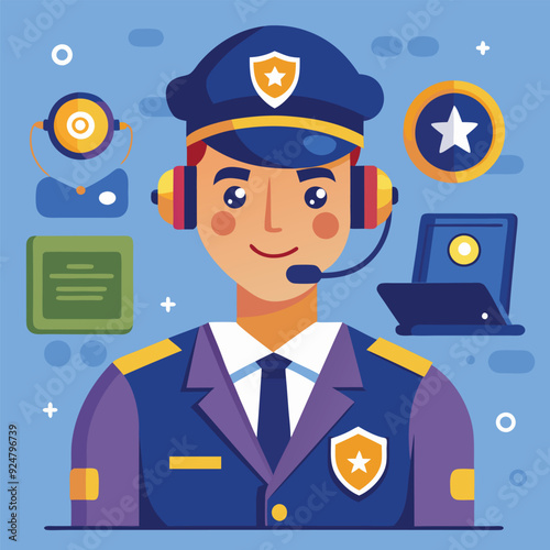 Police Officer as Customer Support Service Provider Icon Illustrator Artwork