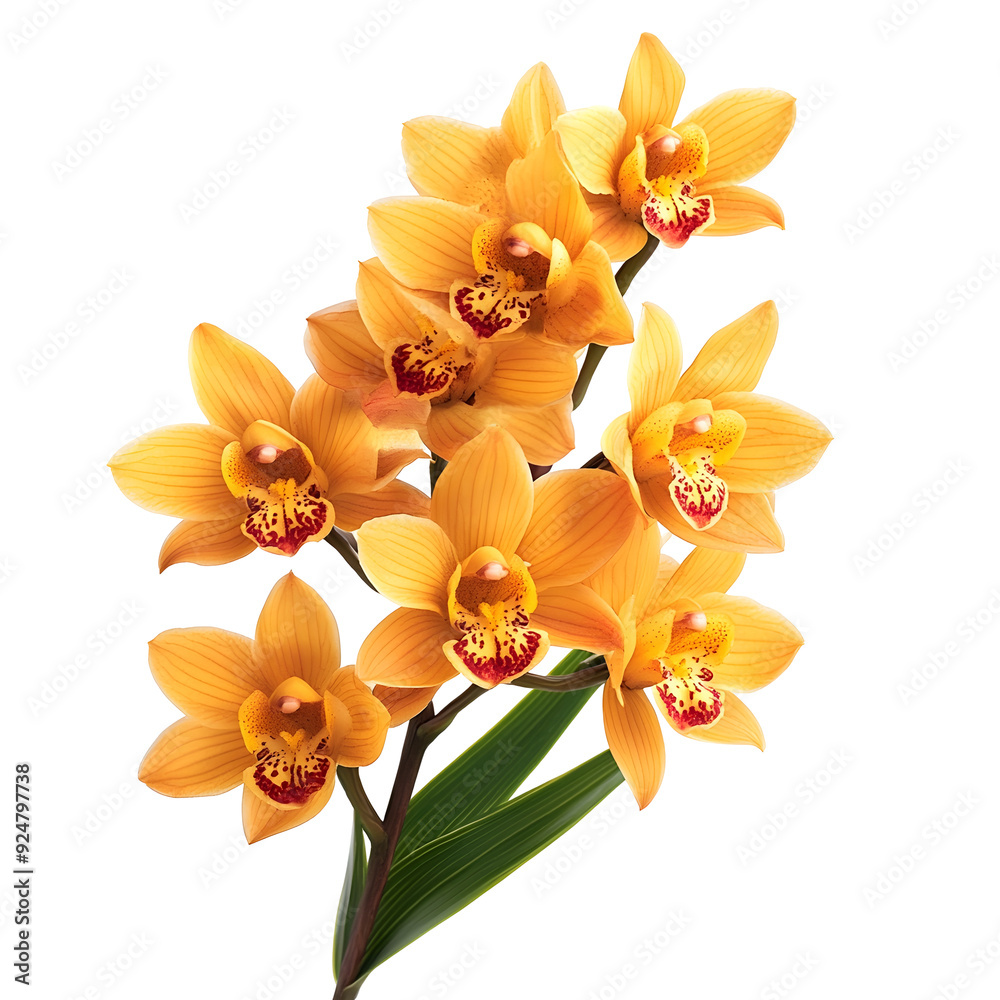 Fototapeta premium photography of a beautiful yellow orchid flower isolated on plain White Transparent Background PNG