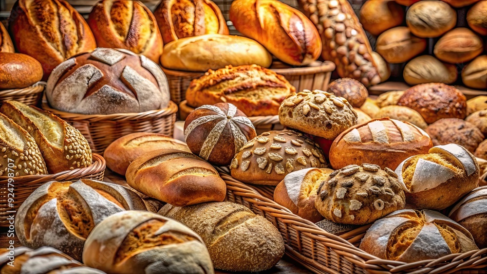 Assorted freshly baked bread loaves in a bakery , bakery, bread, baked goods, food, fresh, assortment, wheat Assorted freshly baked bread loaves in a bakery , bakery, bread, baked goods, food, fresh, assortment, wheat