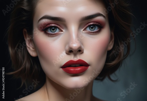 Beautiful makeup woman with red lips looking sexy