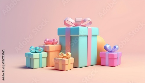 A collection of colorful gift boxes with ribbons set against a soft pastel background, perfect for celebrations and holidays.