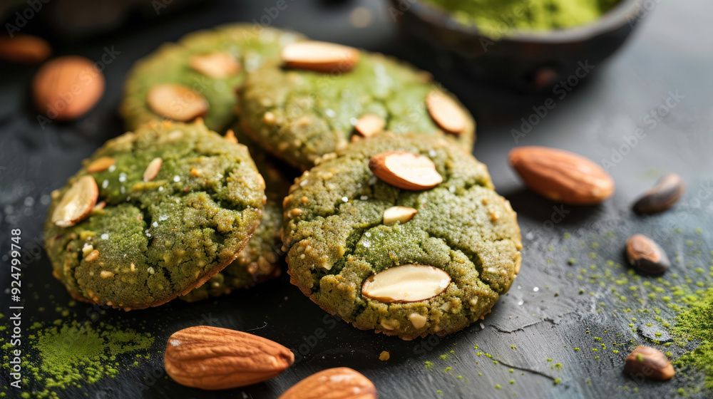 Matcha Cookies With Almond Slices