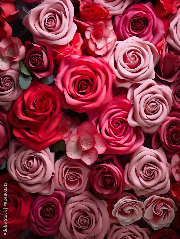 Vertical top view red and pink rose love and wedding decoration Valentines day background Vertical top view red and pink rose love and wedding decoration Valentines day background