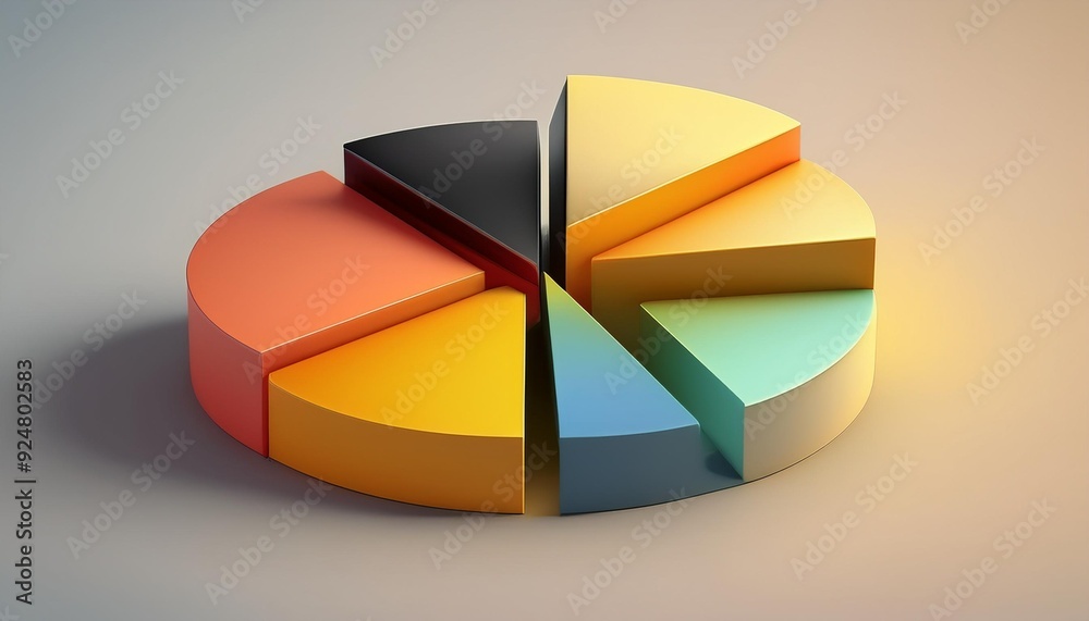 Fototapeta premium Colorful 3D pie chart showcasing data representation and analysis for business or educational purposes.