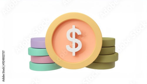 Colorful coins stacked creatively with a dollar sign, symbolizing finance, wealth, and the concept of money.