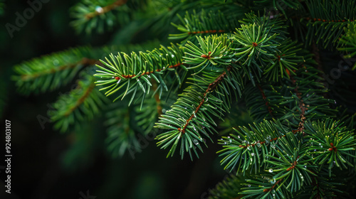 Pine Tree Branch With Dewdrops