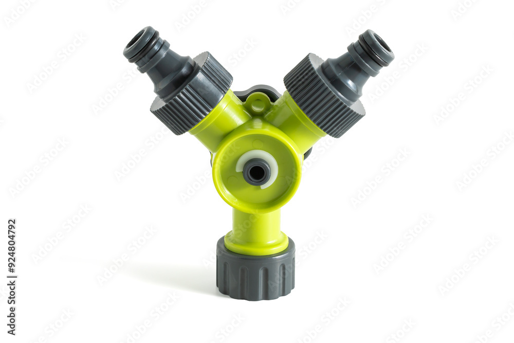 Garden hose splitter. It's a device used to split a single water source into two separate outlets. This type of device is commonly used in gardening, landscaping, and general outdoor water management Garden hose splitter. It's a device used to split a single water source into two separate outlets. This type of device is commonly used in gardening, landscaping, and general outdoor water management