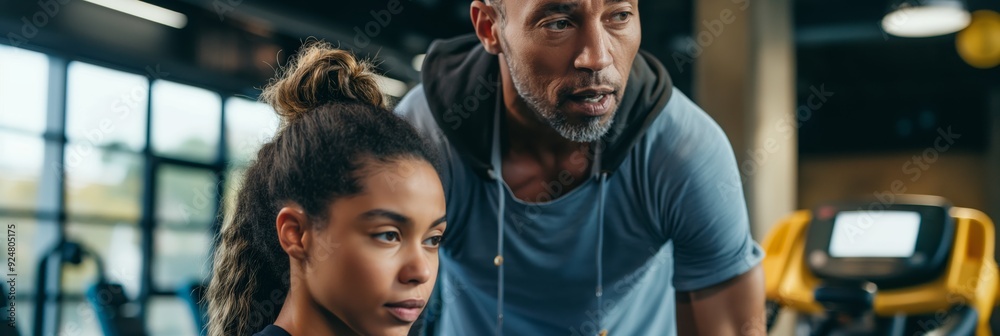 A gym coach is closely observing and guiding a young athlete during a workout session, highlighting the importance of fitness and mentorship. A gym coach is closely observing and guiding a young athlete during a workout session, highlighting the importance of fitness and mentorship.