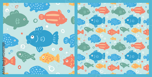 Colorful Underwater Fishes Fish Ocean Adorable Nursery Seamless Pattern Vector Illustration