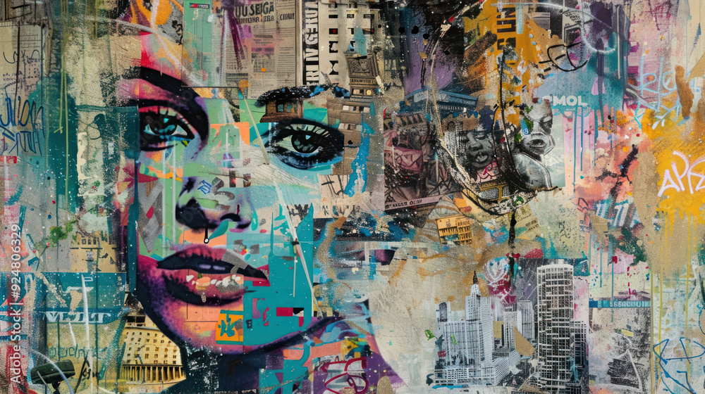 Fototapeta premium Urban Collage With Woman's Face and Cityscape