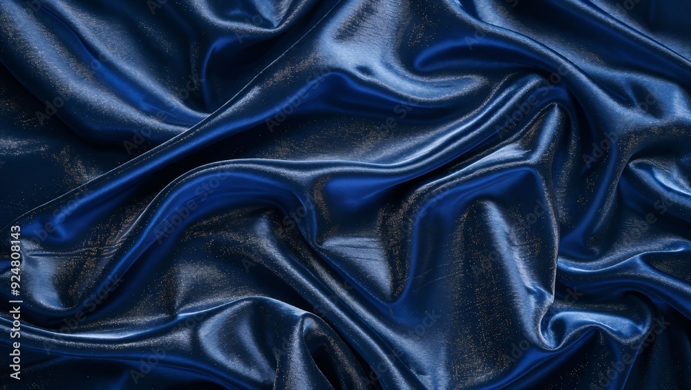 A Captivating View of Luxurious Deep Blue Satin Fabric Reflecting Light, Showcasing Its Soft Waves and Subtle Sparkle, Perfect for Fashion or Interior Design Inspiration. A Captivating View of Luxurious Deep Blue Satin Fabric Reflecting Light, Showcasing Its Soft Waves and Subtle Sparkle, Perfect for Fashion or Interior Design Inspiration.