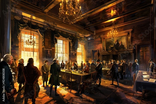 Vintage Illustration of Founding Fathers Signing the Declaration of Independence