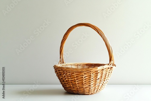 beautifully woven wicker basket withcurved handle, exudingsense of warmth and simplicity.