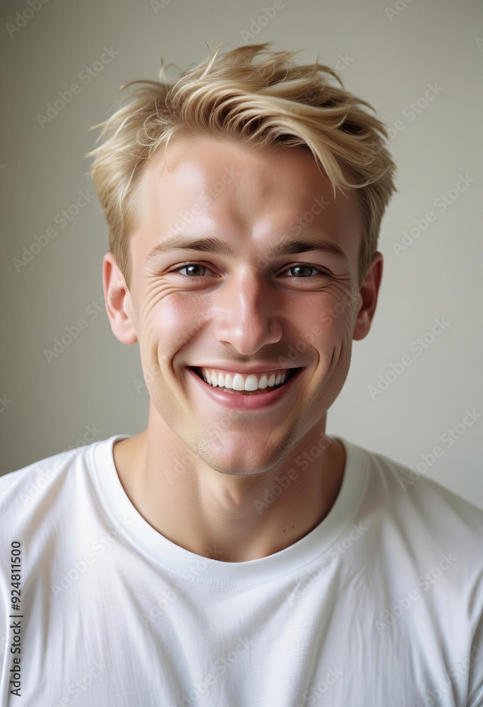 Portrait of a joyful smiling man in white t shirt Portrait of a joyful smiling man in white t shirt